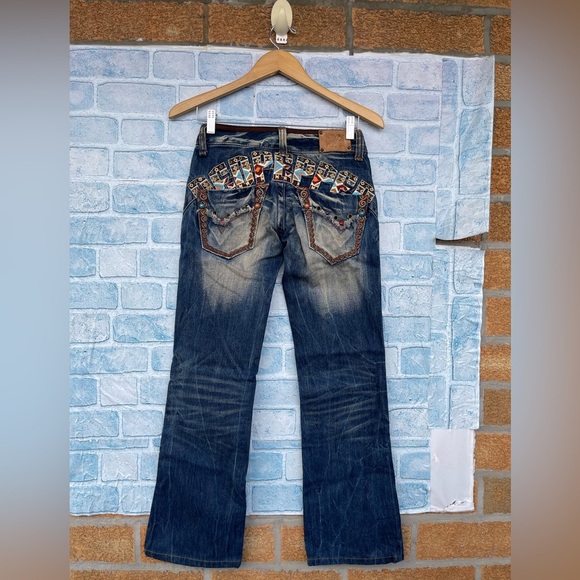 Red Pepper Y2K Embroidered Denim Pants Boot Cut Low Rise size 24 - Picture 7 of 16